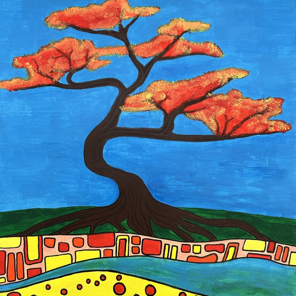 🌿💗 Giclee Art Print of Autumn Bonsai Acrylic Painting